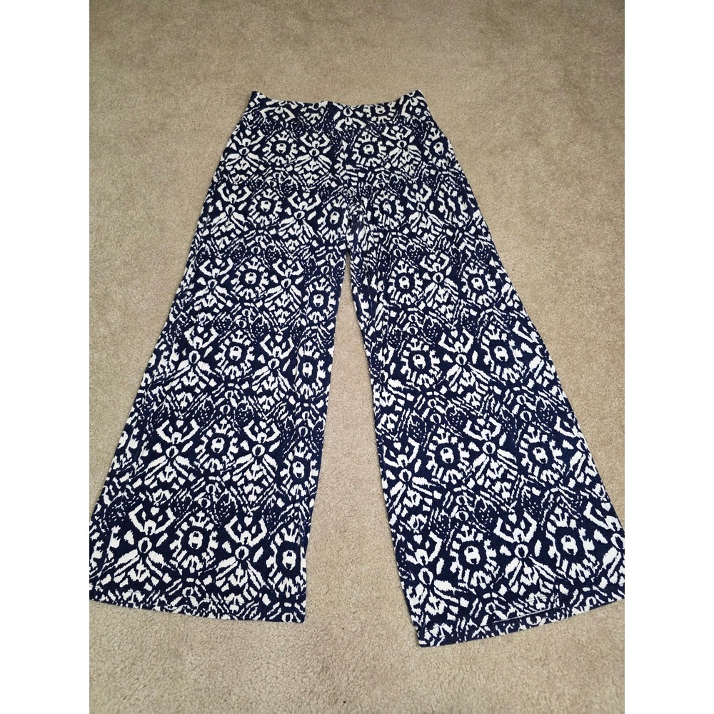 Lauren Ralph Lauren Navy White Ikat Print Wide Leg Palazzo Pants Womens Medium